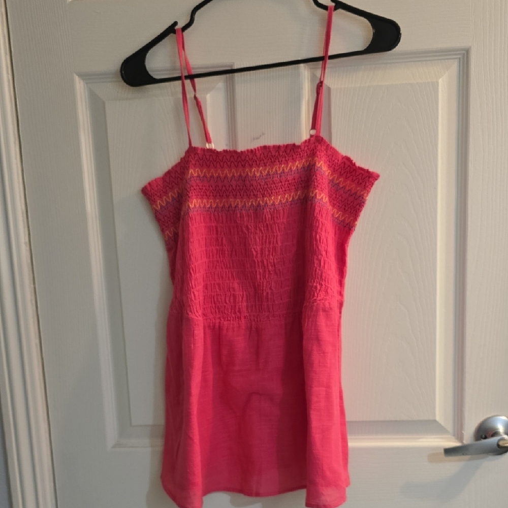 Lane Bryant Vibrant Pink Top with Yellow and Blue Accents Size 14